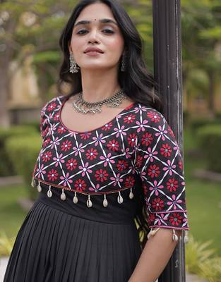 Designer kora cotton embroidered gown with real mirror work  free size 4