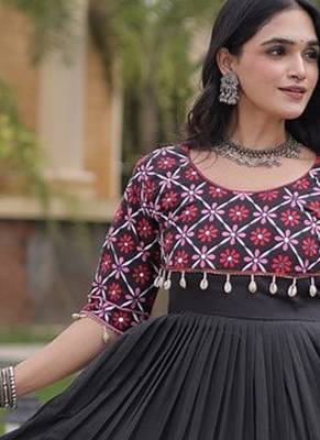 Designer kora cotton embroidered gown with real mirror work  free size 5