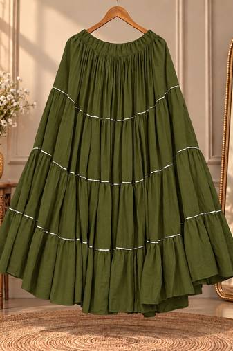 Olive green rayon 12 meter flair Lehenga - full stitched free size