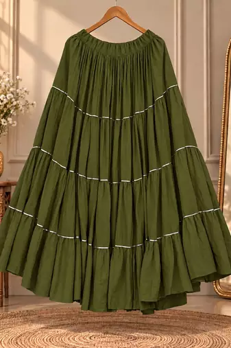 Olive green rayon 12 meter flair Lehenga - full stitched free size