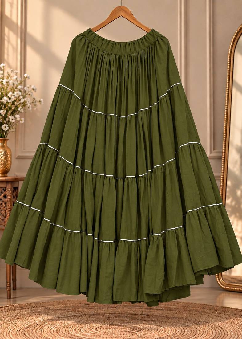 Olive green rayon 12 meter flair Lehenga - full stitched free size
