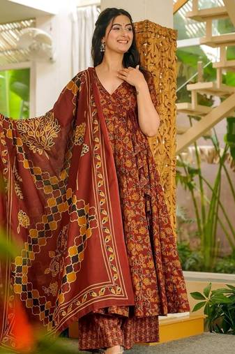 Multicolor floral printed anarkali suit for women