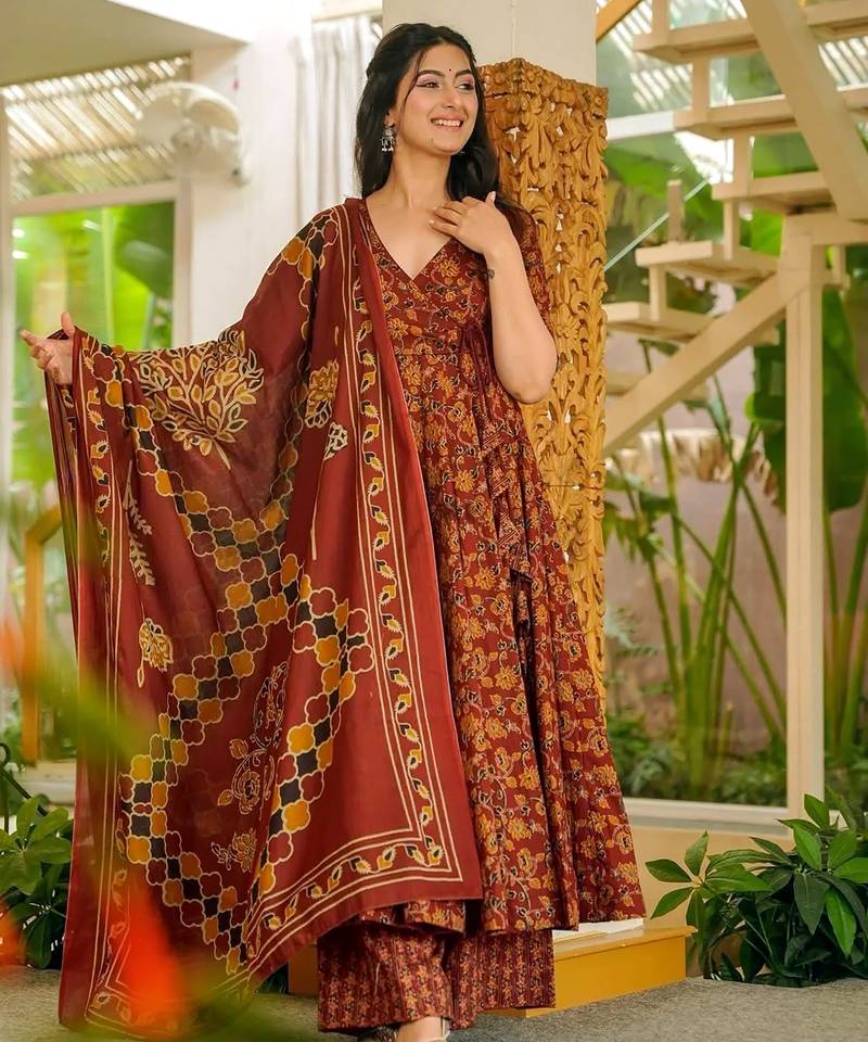 Multicolor floral printed anarkali suit for women