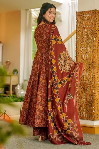 Multicolor floral printed anarkali suit for women