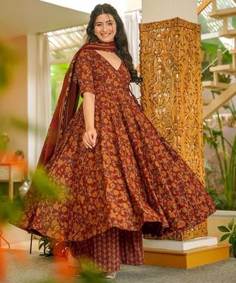 Multicolor floral printed anarkali suit for women 3