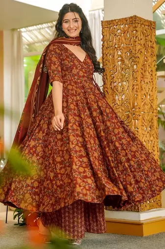 Multicolor floral printed anarkali suit for women