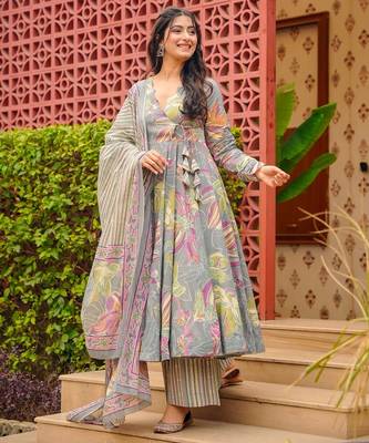 Multicolor floral printed anarkali suit for women 1