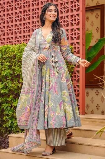 Multicolor floral printed anarkali suit for women