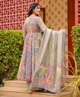 Multicolor floral printed anarkali suit for women 2