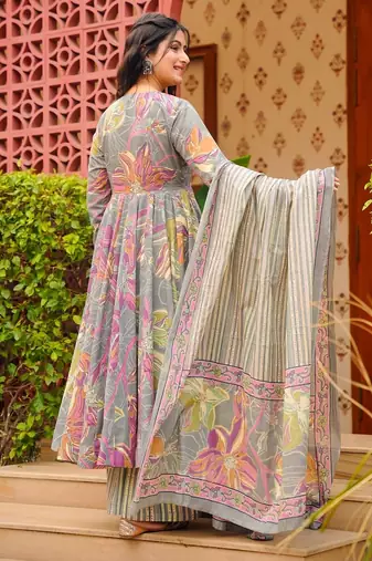 Multicolor floral printed anarkali suit for women