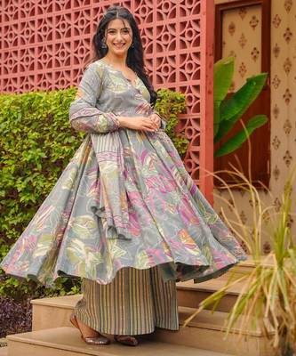 Multicolor floral printed anarkali suit for women 3