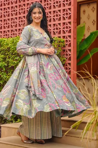 Multicolor floral printed anarkali suit for women