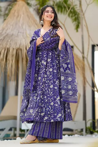 Multicolor floral printed anarkali suit for women