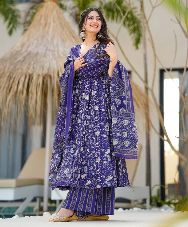 Multicolor floral printed anarkali suit for women