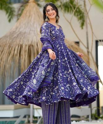 Multicolor floral printed anarkali suit for women 2