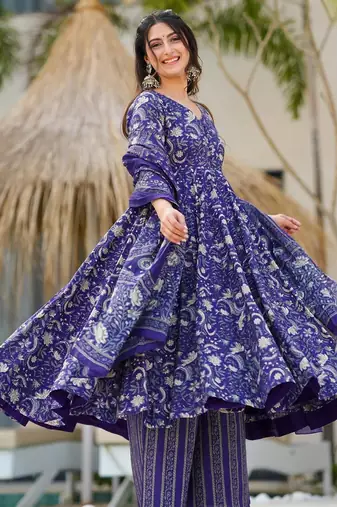 Multicolor floral printed anarkali suit for women