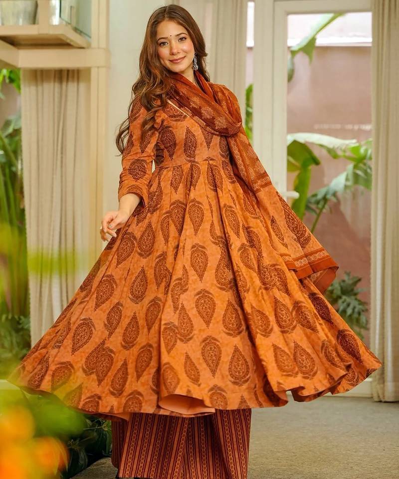Multicolor floral printed anarkali suit for women