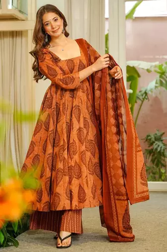 Multicolor floral printed anarkali suit for women