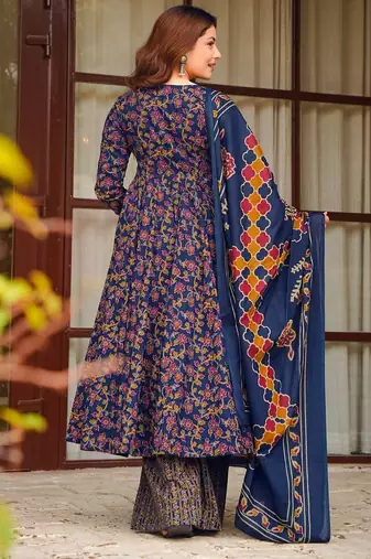 Multicolor floral printed anarkali suit for women