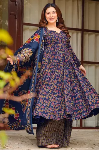 Multicolor floral printed anarkali suit for women
