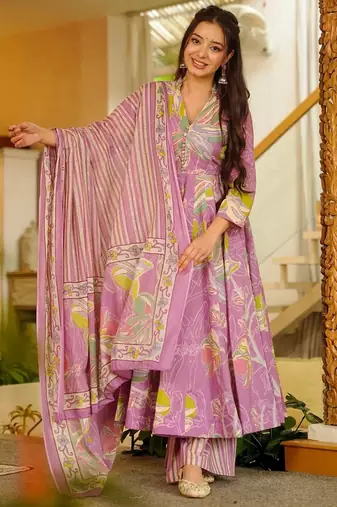 Multicolor floral printed anarkali suit for women
