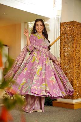 Multicolor floral printed anarkali suit for women 3