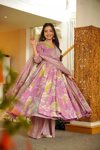 Multicolor floral printed anarkali suit for women