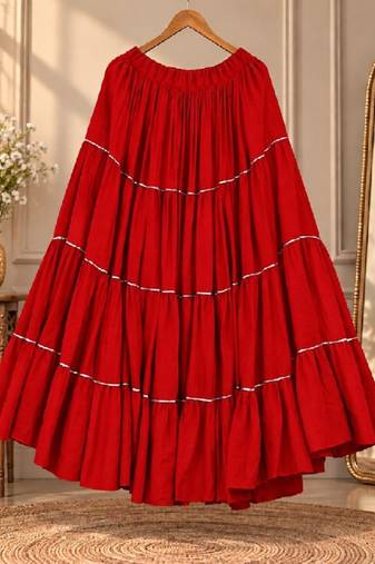 Red rayon 12 meter flair Lehenga - full stitched free size