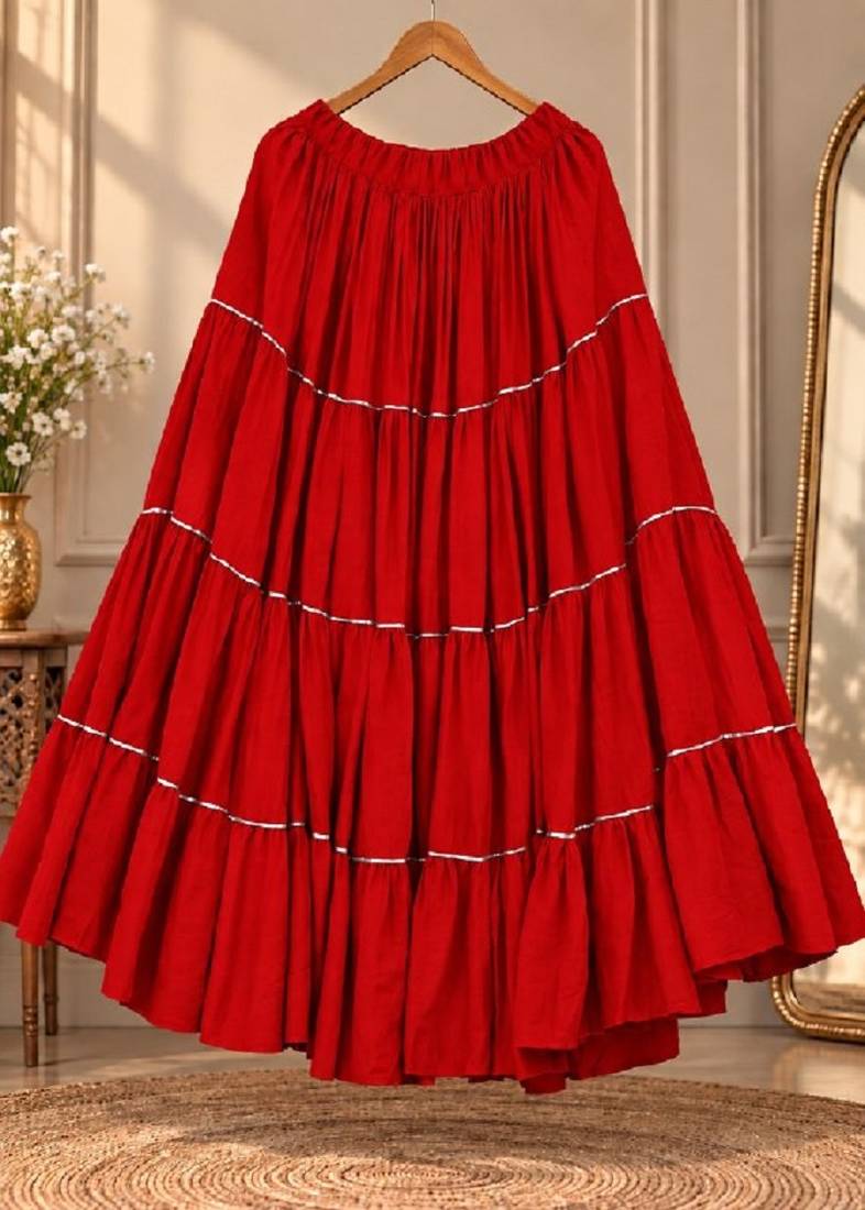Red rayon 12 meter flair Lehenga - full stitched free size