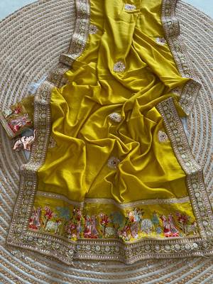 silk blend heavy embroidered work women's saree with blouse 1