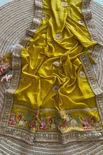 silk blend heavy embroidered work women's saree with blouse