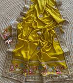 silk blend heavy embroidered work women's saree with blouse