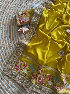 silk blend heavy embroidered work women's saree with blouse 2