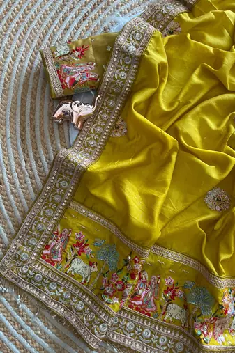 silk blend heavy embroidered work women's saree with blouse