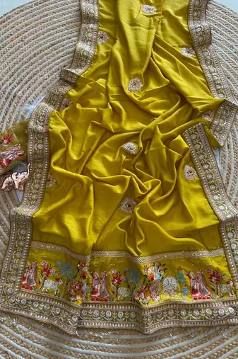 silk blend heavy embroidered work women's saree with blouse