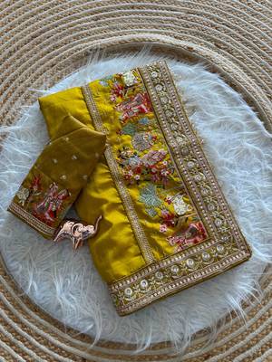 silk blend heavy embroidered work women's saree with blouse 4