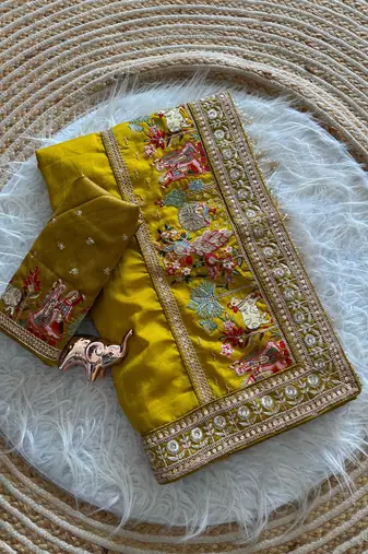 silk blend heavy embroidered work women's saree with blouse