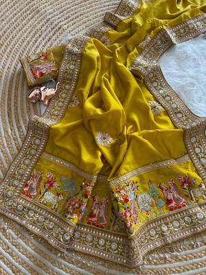silk blend heavy embroidered work women's saree with blouse 5