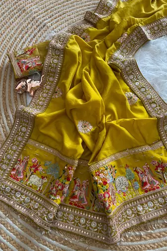 silk blend heavy embroidered work women's saree with blouse