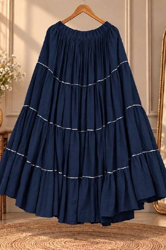 Navy blue rayon 12 meter flair Lehenga - full stitched free size