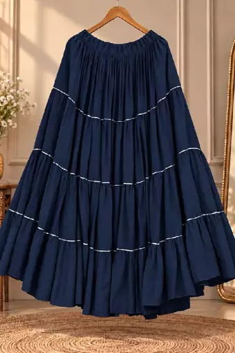 Navy blue rayon 12 meter flair Lehenga - full stitched free size