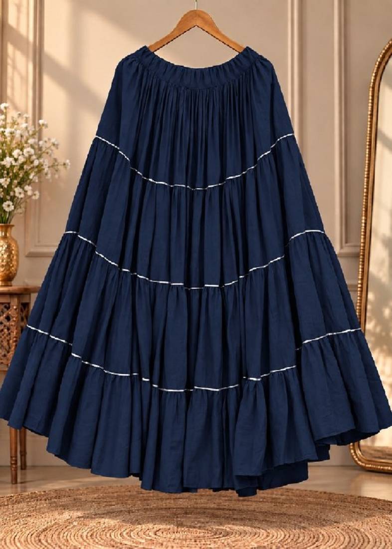 Navy blue rayon 12 meter flair Lehenga - full stitched free size