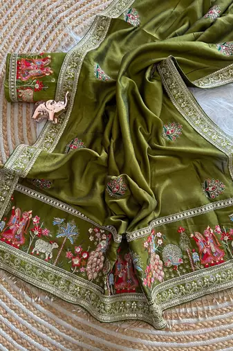 silk blend embroidered saree with blouse