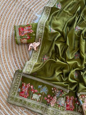 silk blend embroidered saree with blouse 2