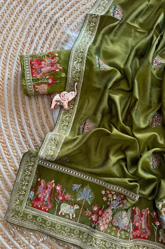 silk blend embroidered saree with blouse