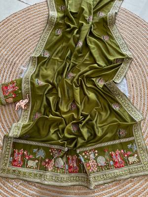 silk blend embroidered saree with blouse 3