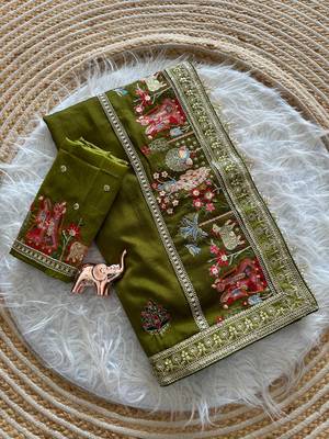 silk blend embroidered saree with blouse 4
