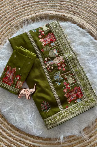 silk blend embroidered saree with blouse