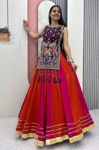 Red Latkan Navratri Lehenga Choli