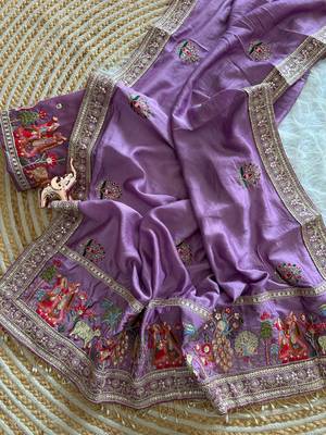 silk blend embroidered wedding wear women' saree with blouse 1